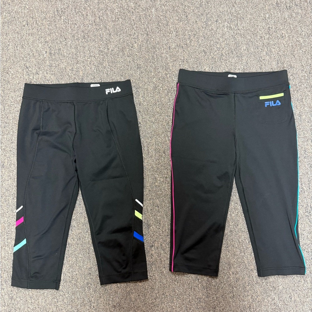 Fila Kids' Black Leggings with Blue and Pink Accents